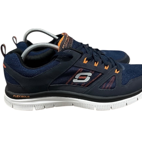 Skechers Other - Men’s Skechers Navy & Orange Mesh S Logo Lightweight Running Sneakers, Size 12.